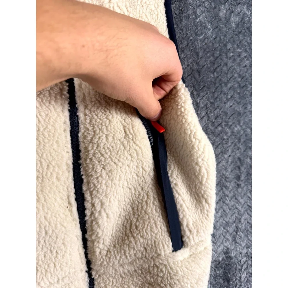 Old Navy Sherpa Vest Boys M (8) Cream‎ Blue Utility Pocket Mock Neck Full Zip
